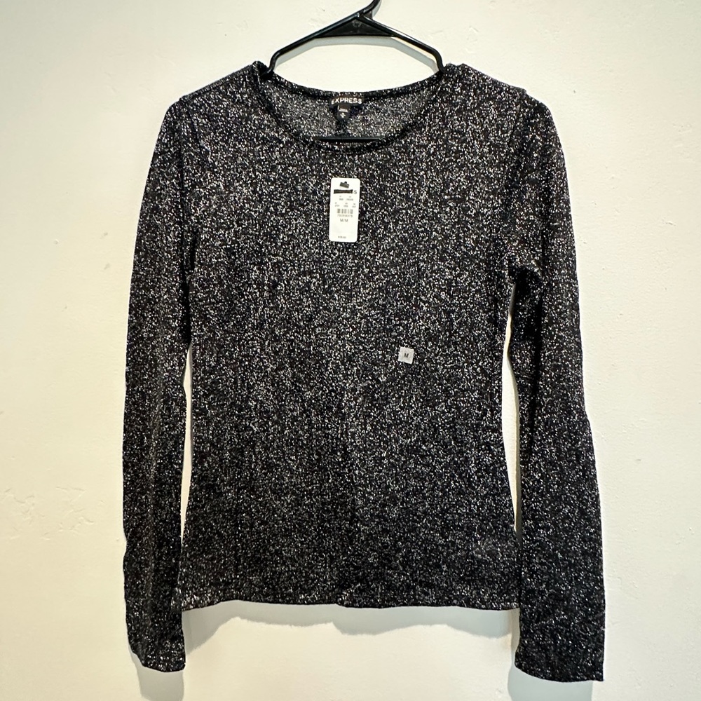 Express Long Sleeve Black Top with Shimmery Sparkles Size Medium New NWT